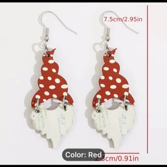 Red & White Santa Gnome Holiday Christmas Dangle Drop Earrings - Picture 8 of 8